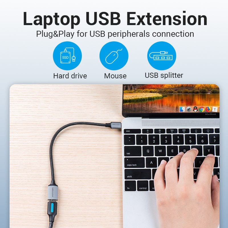 Перехідник USB 3.0 Type-C --> USB AF (OTG) кабель 0.15м  Aluminum Alloy Vention сірий Вінниця - фото 8
