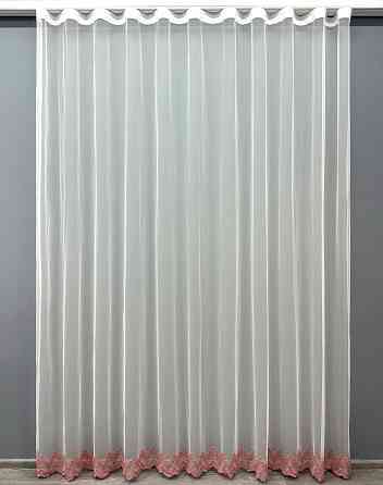 Тюль VR-Textil 1698т Грек-сетка с вышивкой Молочный с розовым 300х270 см (42-0718) Киев