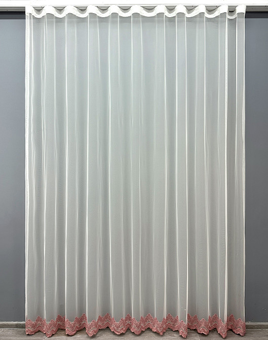 Тюль VR-Textil 1698т Грек-сетка с вышивкой Молочный с розовым 300х270 см (42-0718) Киев - изображение 2