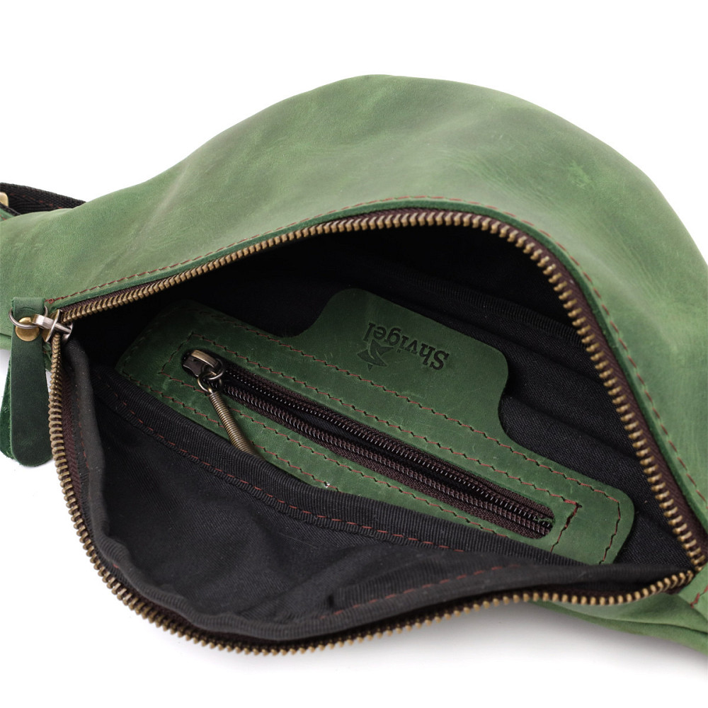 Стильная мужская бананка отменного качества из винтажной натуральной кожи Shvigel 23142 Зеленый Киев - изображение 7