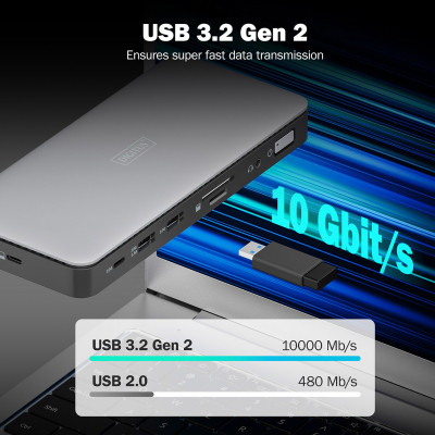 Порт-реплікатор Digitus USB-C &gt; 2xHDMI/DP/2xUSB-A/USB-C/SD/MicroSD/RJ54/DC/Audio (DA-70917) Вінниця - фото 4
