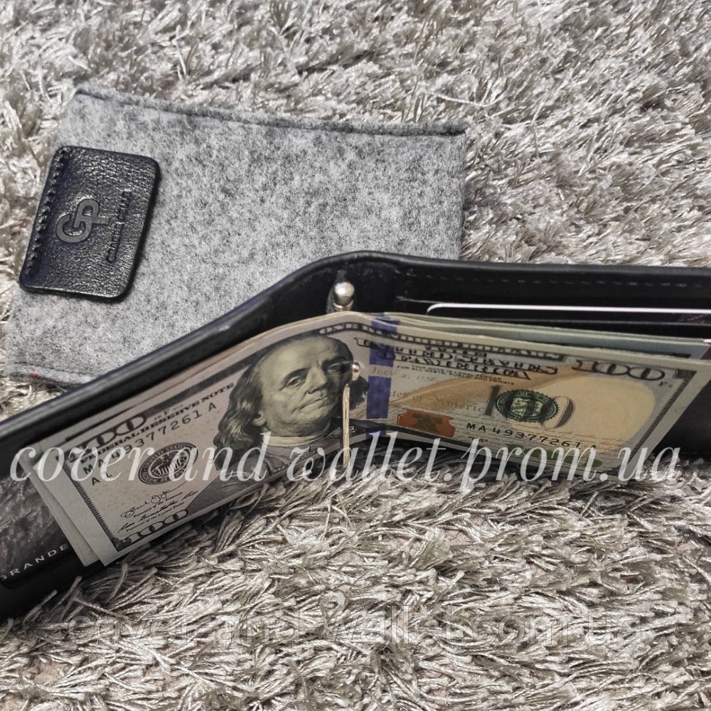 Затиск для грошей і карток з гладкої шкіри ручної роботи Grande Pelle Київ - фото 2