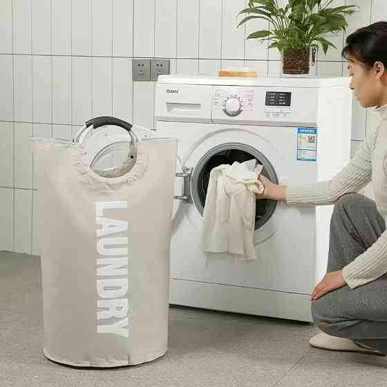 Корзина для белья в ванную, тканевая с алюминиевыми ручками бежевая Каменец-Подольский