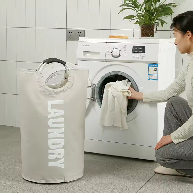 Корзина для белья в ванную, тканевая с алюминиевыми ручками бежевая Каменец-Подольский - изображение 4