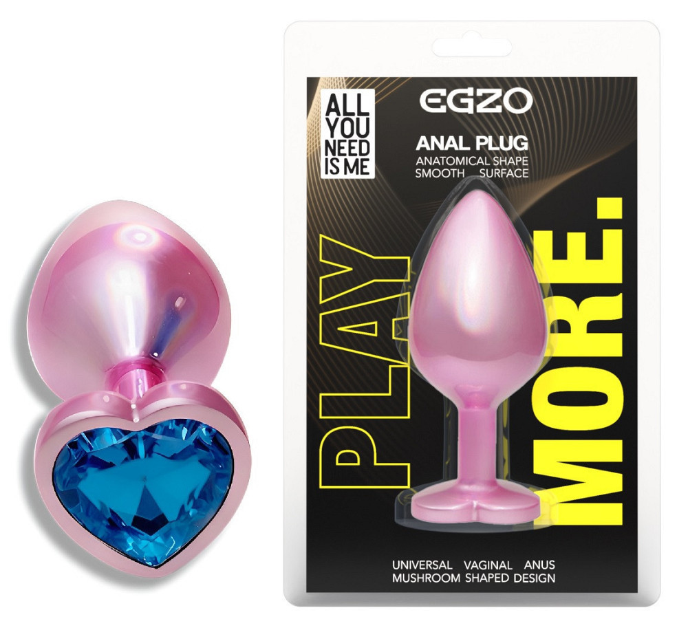 Анальна пробка з кристалом EGZO - Pink Perl Heart Plug Blue, size S Sex Aura Київ - фото 1