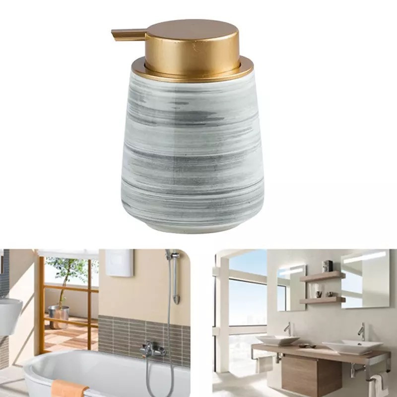 Дозатор керамический для жидкого мыла, моющих средств Bathlux 400 мл, для ванной и кухни Серый Каменец-Подольский - изображение 9