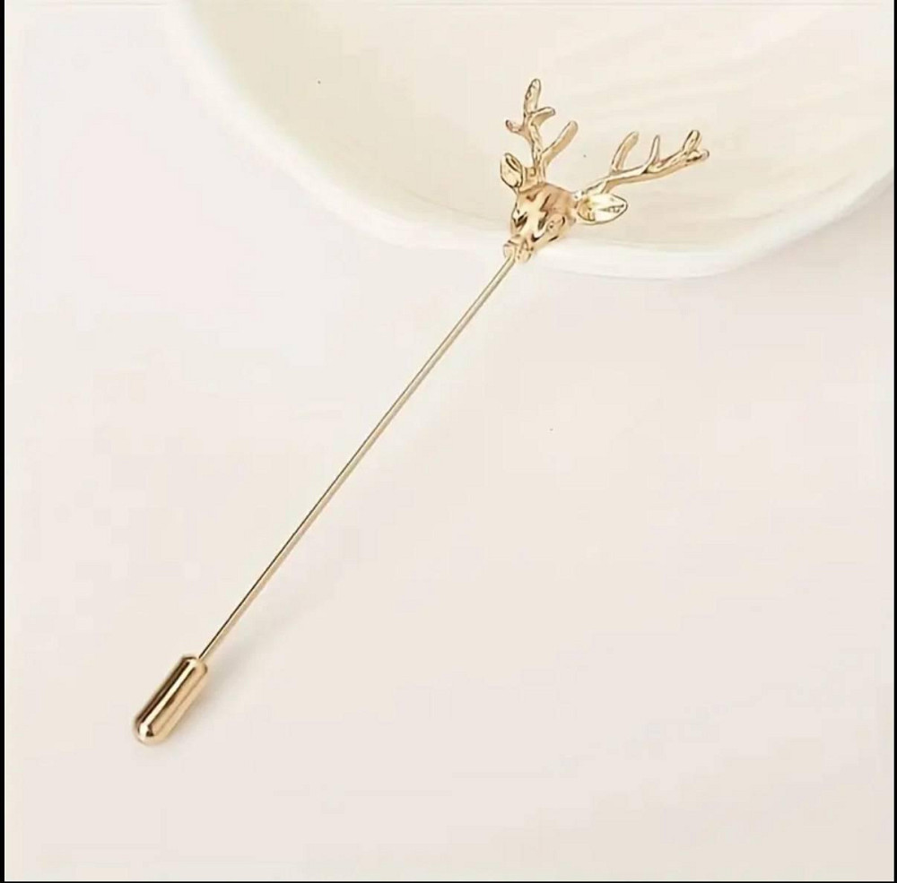 Шпилька-булавка з оленем, золотиста брошка на піджак Київ - фото 1