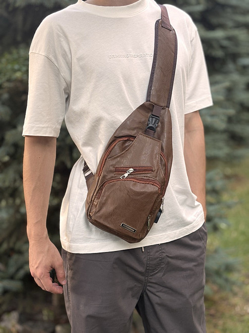 Сумка кросс боди с эмблемой из кожзама Рыжая (Vintage) Киев - изображение 3