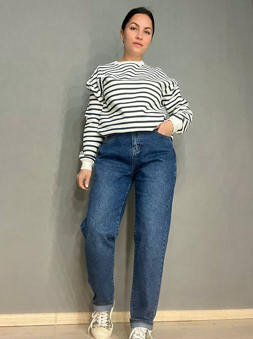 Джинсы женские Ladyn 749 MOM jeans большие размеры резинка на талии по спине стрейчевые синие, синий, З2, 32, 86 см, 116 см Киев - изображение 17