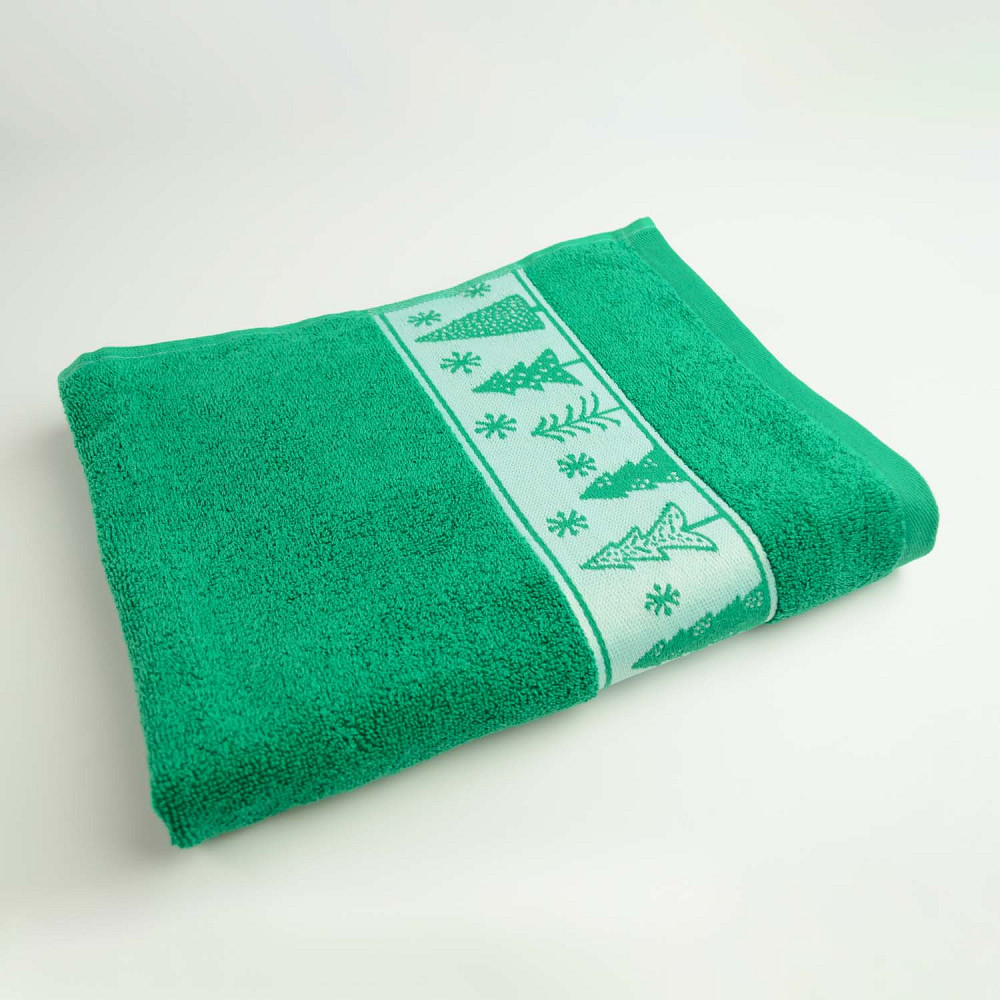 Махровое полотенце для лица и рук Новогодний Merry Christmas Елки GM Textile 50х90см 500г/м2 (Зеленый) Сумы - изображение 1