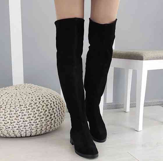 Nivelle Ботфорти жіночі з натуральної замші демісезонні весна-осінь чорні на плоскій підошві 30 Коломыя