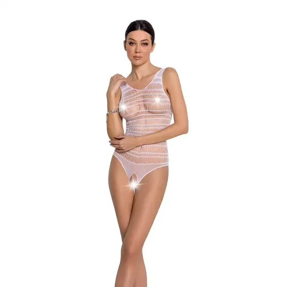 Бодістокінг з доступом Passion BS086 white, вертикальна сітка, виріз на спинці Львів