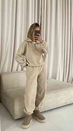 Жіночий стильний теплий флісовий костюм-двійка, двосторонній фліс. Бежевий, 42/46 Одеса