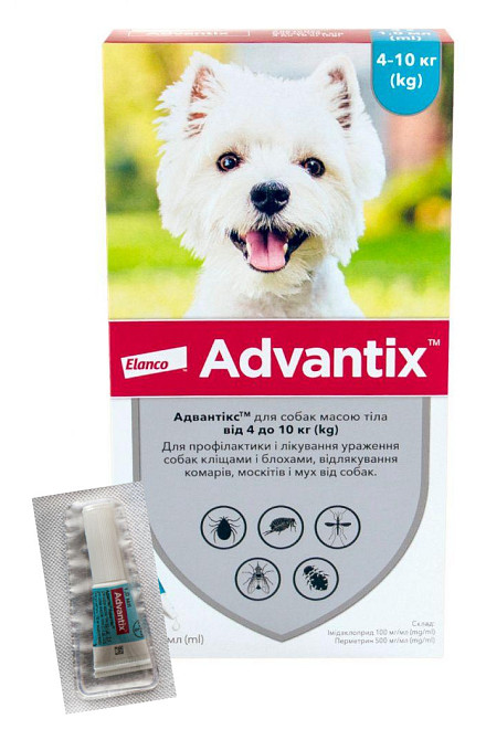 Капли Адвантикс для собак весом 4 - 10 кг (1,0 мл 1 пипетка) Elanco (срок до 10.2027 г) Винница - изображение 1