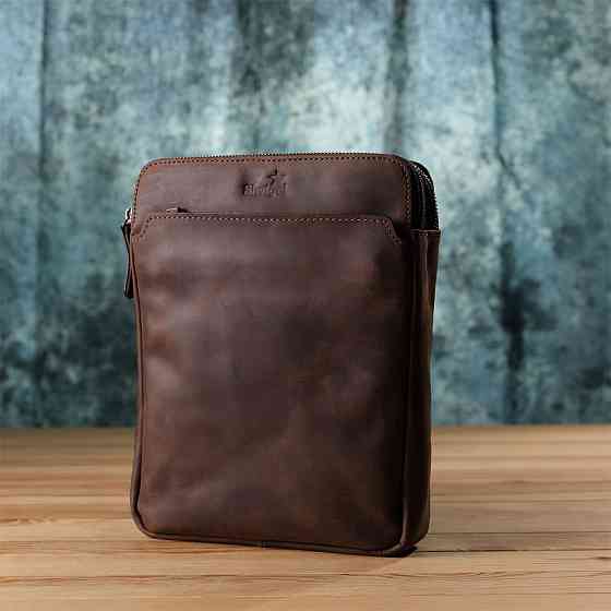 Мужская сумка через плечо из винтажной натуральной кожи Коричневый (SHVIGEL) Киев