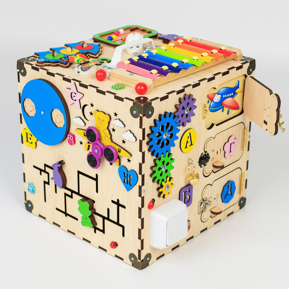 Розвивальний бізікуб 30*30*30 для дітей куб Бізіборд для хлопчика та дівчинки від 6 міс дитячий дерев'яний для дрібної моторики Тернопіль - фото 11