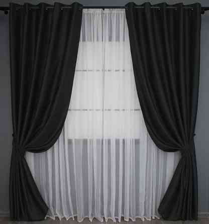 Комплект штор на люверсах VR-Textil Midnight № 1165ш 150х270 см 2 шт Чорний (37-0117) Київ