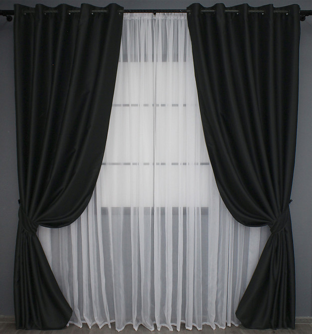 Комплект штор на люверсах VR-Textil Midnight № 1165ш 150х270 см 2 шт черный (37-0117) Киев - изображение 2