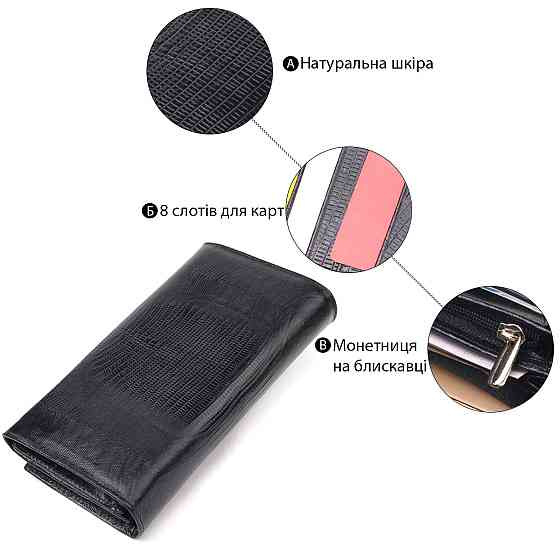Привлекательный женский кошелек с монетницей из натуральной фактурной кожи CANPELLINI 21527 Черный Киев
