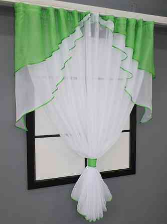 Кухонная занавеска VR-Textil № 114к ламбрекен и тюль салатовый с белым 270х170 см (52-0795) Киев