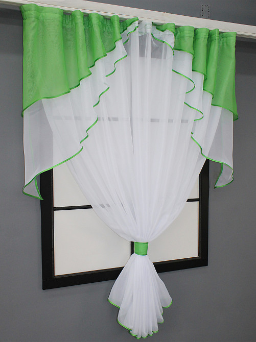 Кухонная занавеска VR-Textil № 114к ламбрекен и тюль салатовый с белым 270х170 см (52-0795) Киев - изображение 2