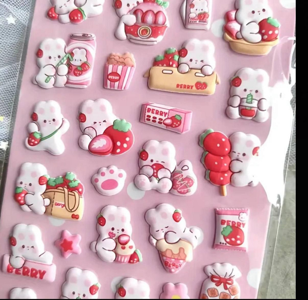 Набор 3D стикеров зайчики с клубникой Киев - изображение 2