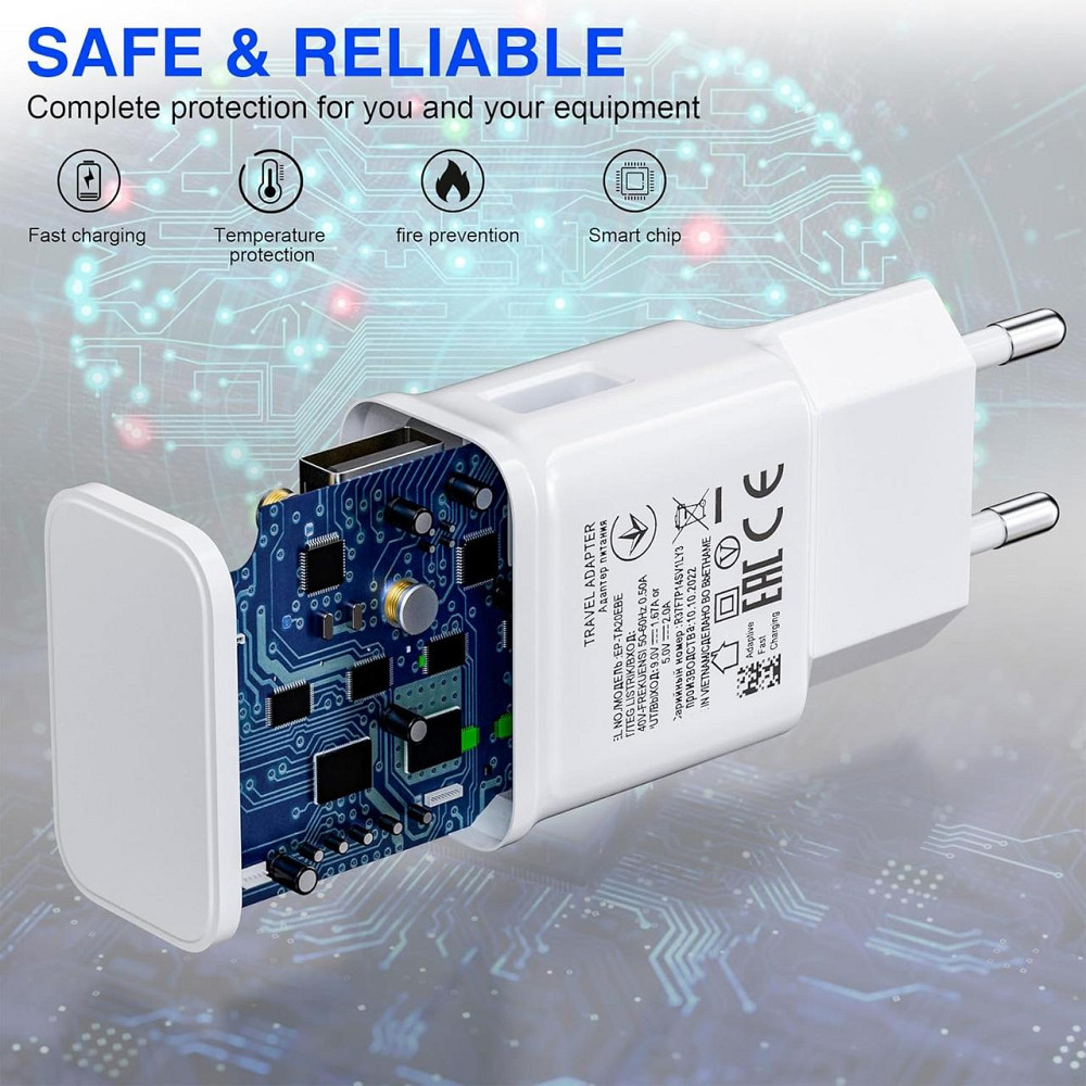 2-Pack USB зарядное устройство 15Вт с кабелем 2м Type‑C для Samsung Galaxy S10 S9 S8 S20 A56 A54 A53 Киев - изображение 6