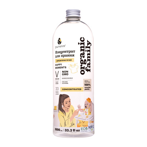 Натуральний рідкий концентрат HAPPY MOMENTS для прання дитячих речей з Ромашкою Purenn Organic Family 1 л Київ - фото 1