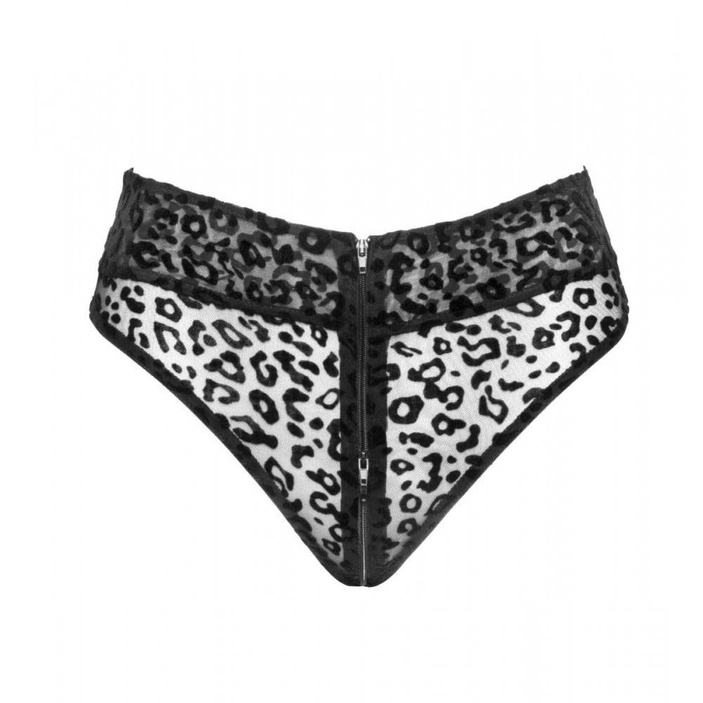 Трусики с замком NOIR Handmade Panties of leopard flock with zipper - размер M Sex Aura Киев - изображение 4