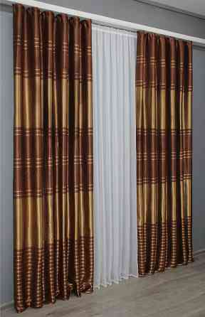 Шторна тканина софт колір коричневий з золотистим 1392ш Київ