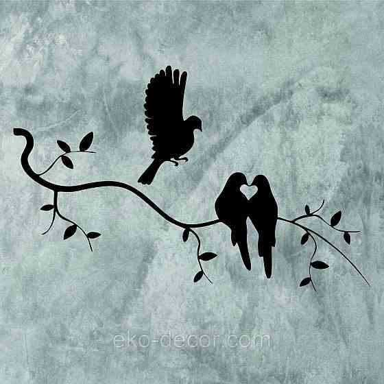 Декоративное настенное Панно «Птичка на ветке», Декор на стену 110*69 см, Черный Киев