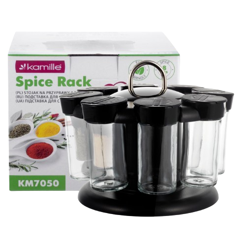 Набір для спецій 8шт з підставкою скло/пластик прозорий/чорний KAMILLE 7050 Житомир - фото 7