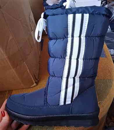 Зимові жіночі Дутики в стилі AD!DAS Чоботи на Хуху Теплі Сині (розміри: 36,37) Дніпро