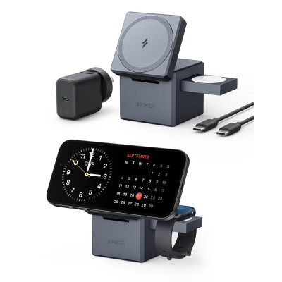 Зарядное устройство Anker MagGo Wireless Charging Station 15W 3-in-1 Cube Black (Y1811G11) Винница - изображение 2