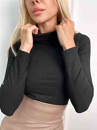 Жіночий гольф в рубчик "Made" оптом | Батал 54-56, Чорний Київ