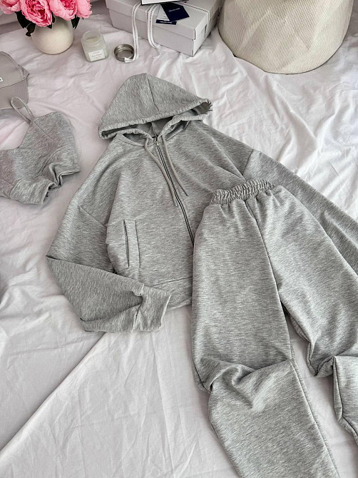 Жіночий прогулянковий костюм-трійка: кофта топ і штани двонитка Меланж, 46/48 Одеса - фото 3