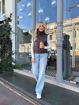 Жіноча утеплена жилетка на блискавці плащівка лак на синтепоні Шоколад, 42 Одеса