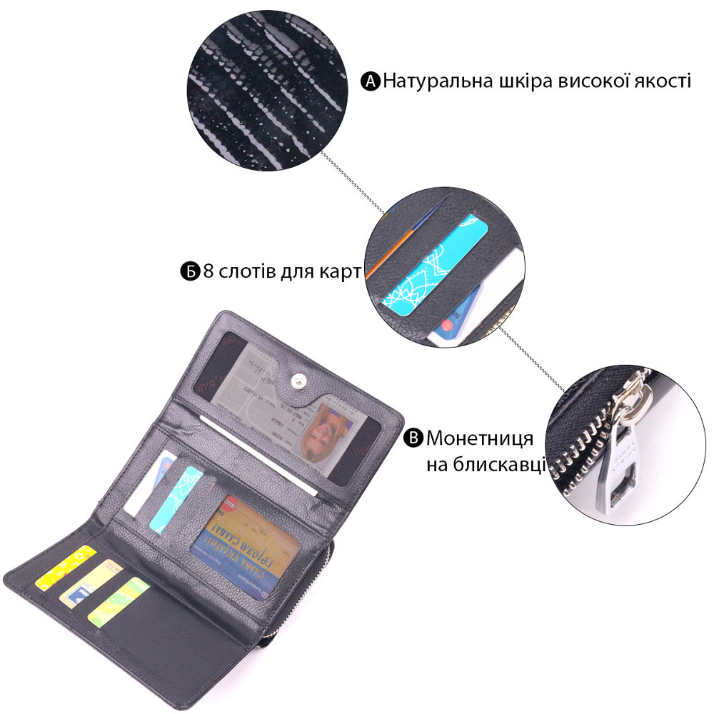 Цікаве жіноче портмоне з лакованої фактурної шкіри KARYA 21431 Чорний Київ - фото 9
