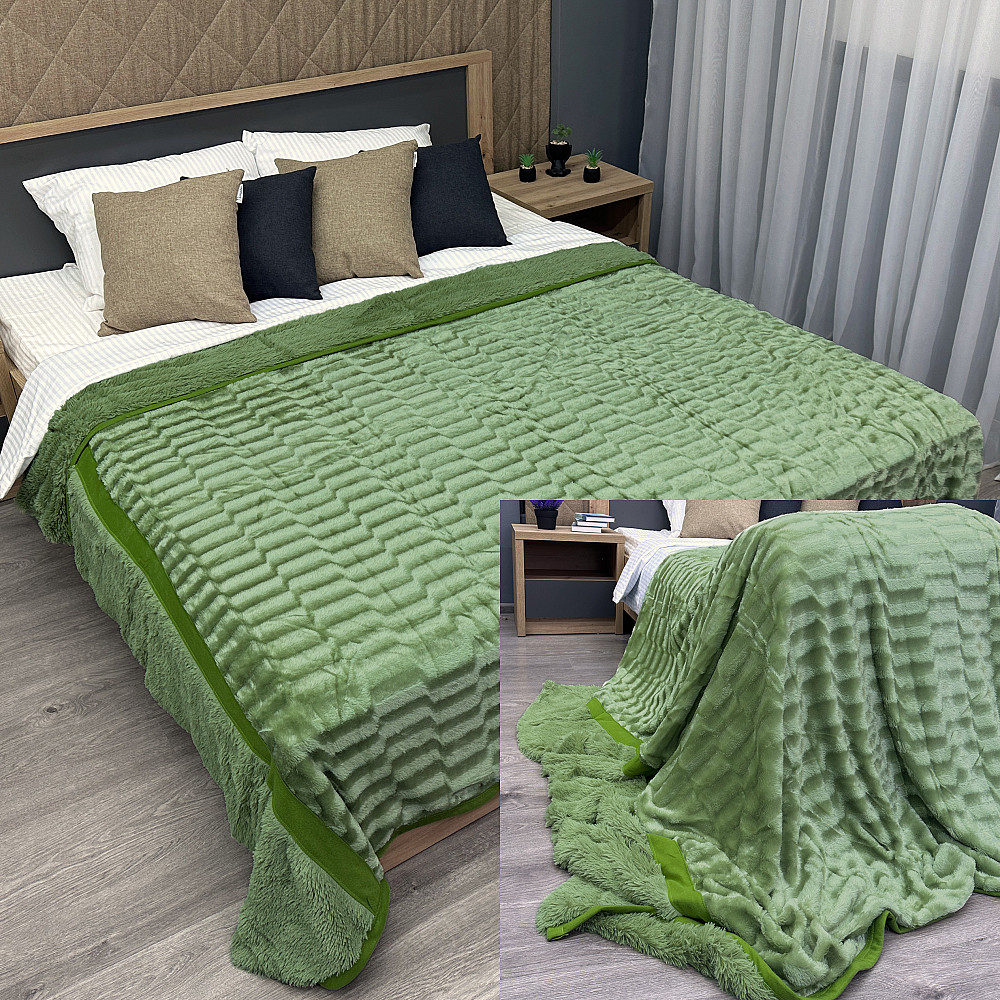 Плед-покривало смужка 220х250 см (+-5см) Салатовий (87-103) Київ - фото 1