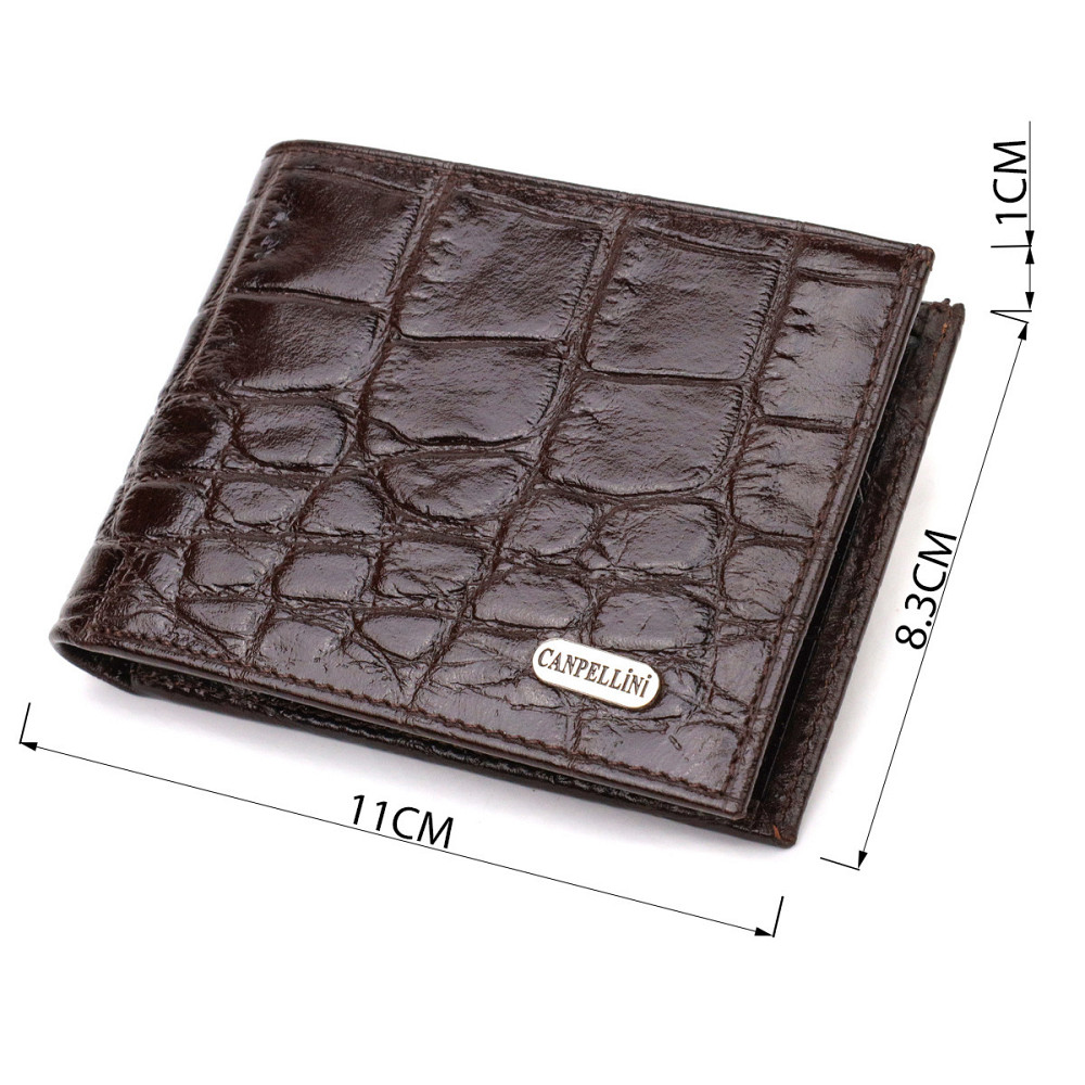 Фактурний чоловічий гаманець для грошей з натуральної шкіри з тисненням під крокодила CANPELLINI 21943 Коричневий Київ - фото 7