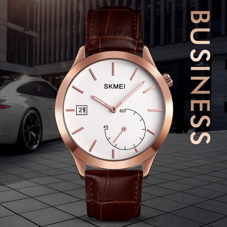 Чоловічий кварцовий годинник Skmei 1581 Prestige коричневий з рожевим Вінниця - фото 4