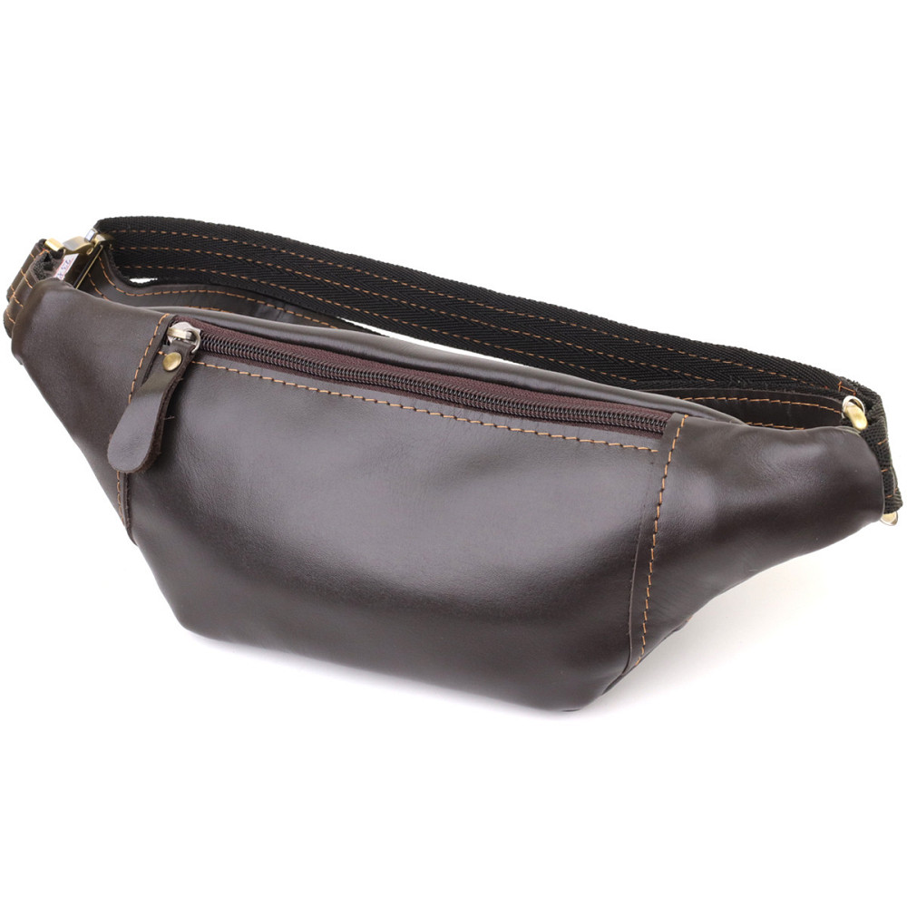 Мужская сумка-бананка компактного размера из натуральной гладкой кожи Shvigel 23126 Коричневый Киев - изображение 2