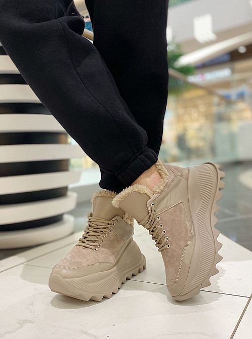 ЭФА Кроссовки женские EFA VIKA бежевые зимние кожа+замша натуральная размеры 36р.38р.39р. (4918 Коломыя - изображение 2