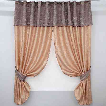 Кухонные шторы VR-Textil № 073к с ламбрекеном и подхватами персиковый с пудровым 260х170 см (52-0090) Киев