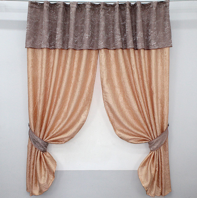 Кухонные шторы VR-Textil № 073к с ламбрекеном и подхватами персиковый с пудровым 260х170 см (52-0090) Киев - изображение 1