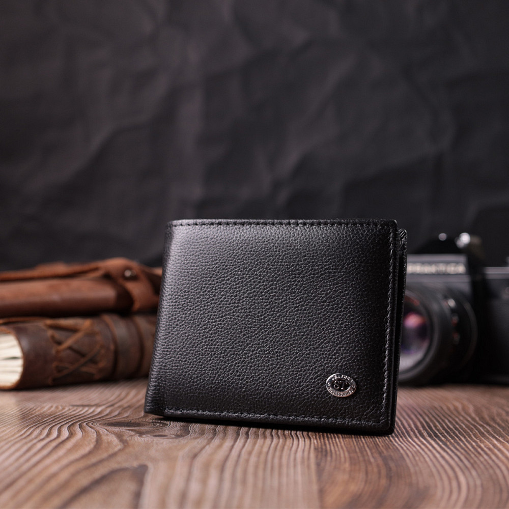 Компактне чоловіче портмоне з натуральної шкіри ST Leather 22486 Чорний Київ - фото 3