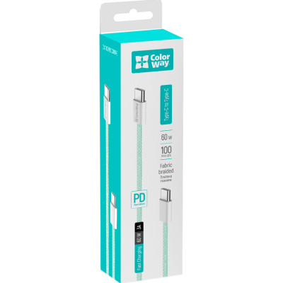 Дата кабель USB-C to USB-C 1.0m 60W 3.0А green ColorWay (CW-CBPDCC061-G) Винница - изображение 3