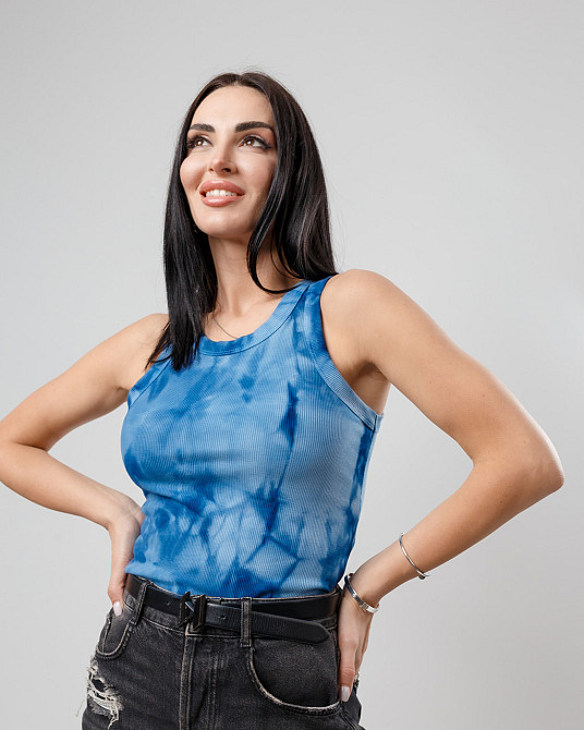 Облягаюча майка тай-дай Ripple 42-44, Синий Киев - изображение 3