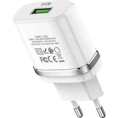 Зарядний пристрій HOCO C12Q Smart USB QC3.0 + cable USB to USB-C 18W White (6931474716309) Вінниця
