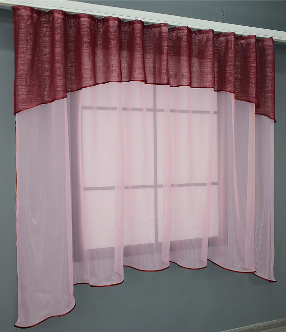 Гардина арка на кухню VR-Textil № 036к Розовый с бордовым 270х170 см (50-510) Киев - изображение 2